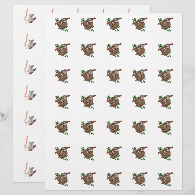 Lámina Sloth y Koala tienen un pequeño diseño de dos cara (Anverso / Reverso)