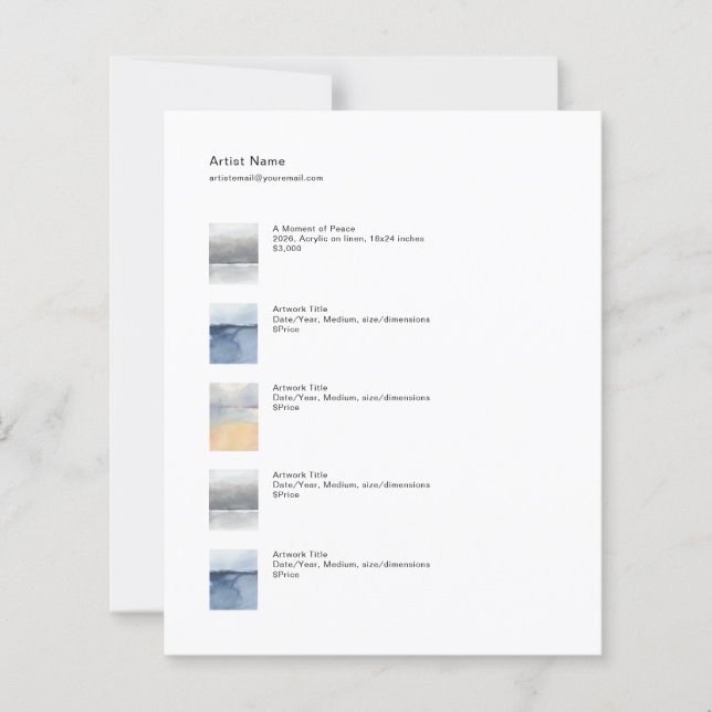 Lámina Small Art Tear Sheet Price List Template (Anverso)