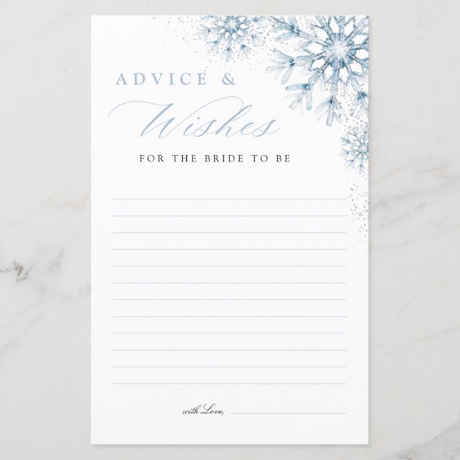 Lámina Snow in Love Bridal Shower Advice & Wishes Card (Anverso)