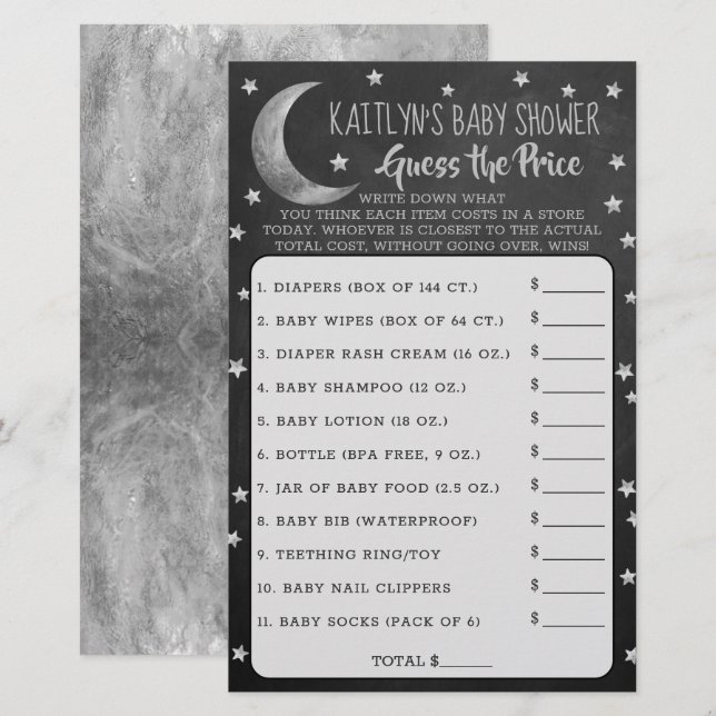 Lámina Sobre la luna | Baby Shower Adivina La Partida De  (Anverso / Reverso)