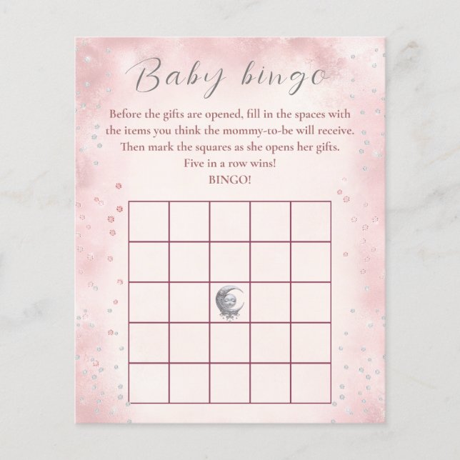 Lámina Sobre la luna Chica Juego Baby Shower Bingo Bebé (Anverso)