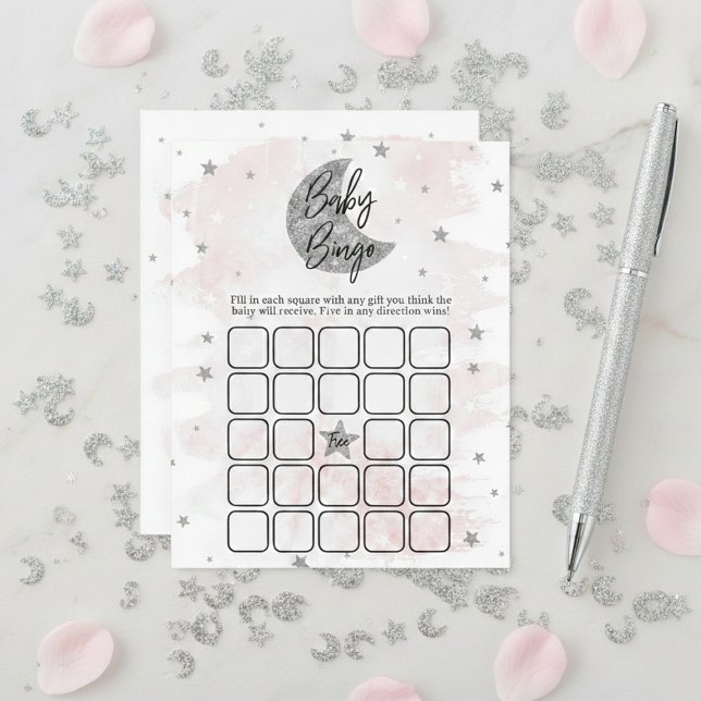 Lámina Sobre la luna | Chicas Baby Shower Bingo (Subido por el creador)