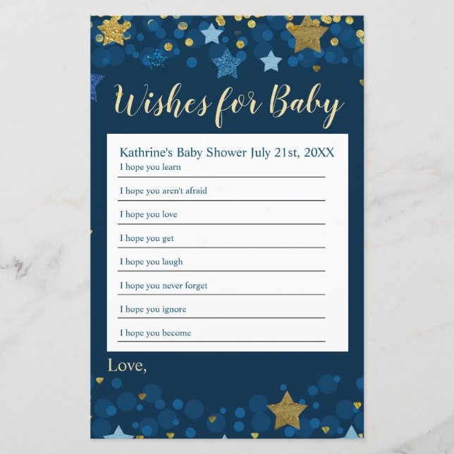 Lámina Sobre la luna los deseos de Baby Shower para el be (Anverso)