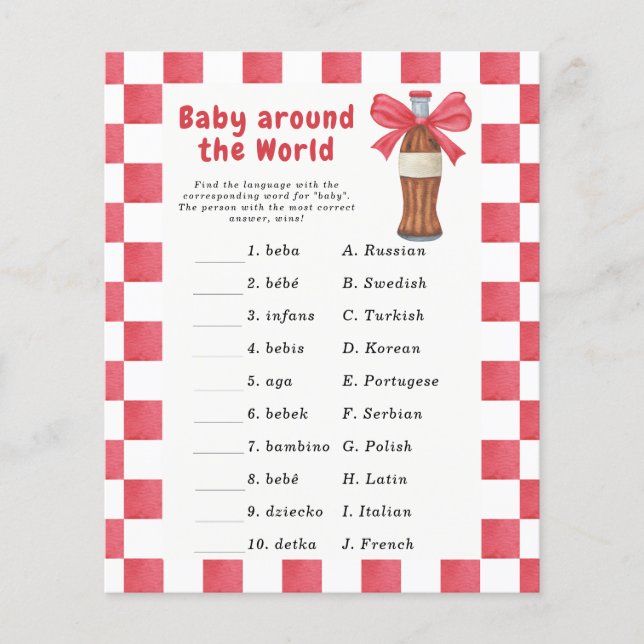 Lámina Soda baby shower - Baby around the world game (Anverso)