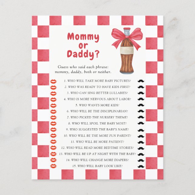 Lámina Soda baby shower Mommy or daddy game (Anverso)