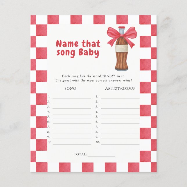 Lámina Soda baby shower Name that song baby game (Anverso)