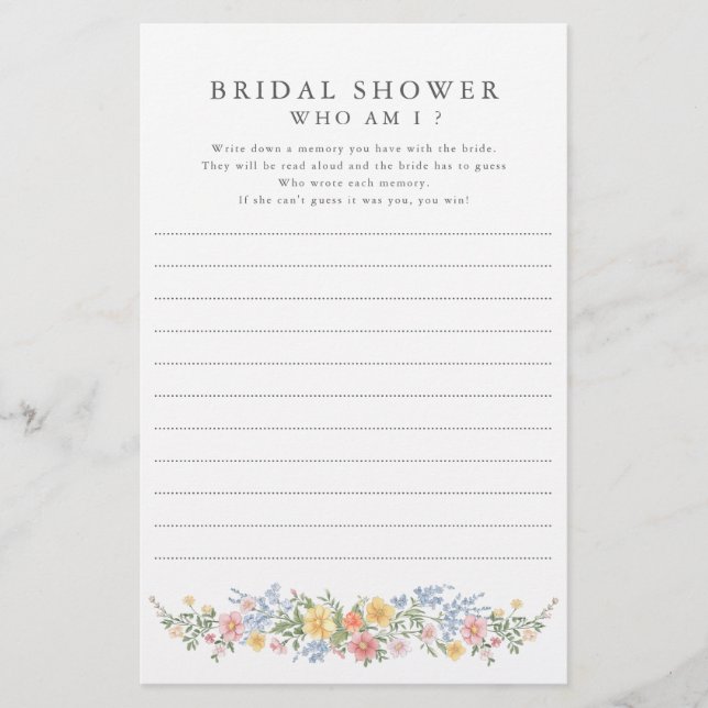 Lámina Soft Pastel Ornate Bridal Shower Who Am I Game (Anverso)