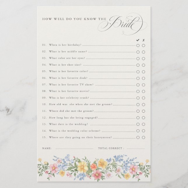 Lámina Soft Pastel Ornate Spring chic Bridal Shower Game (Anverso)