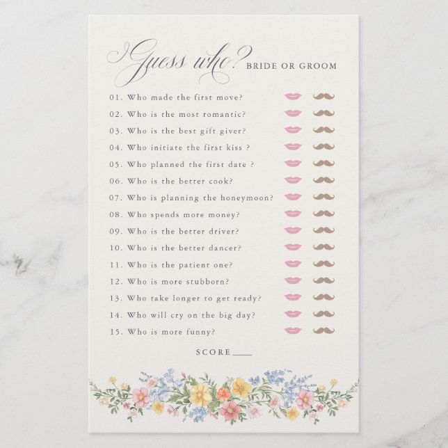 Lámina Soft Pastel Ornate Spring chic Bridal Shower Game (Anverso)