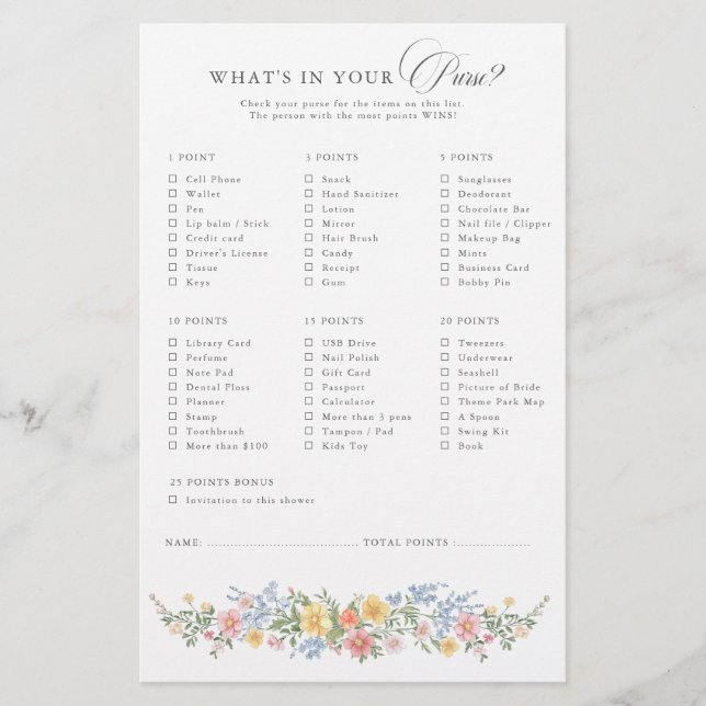 Lámina Soft Pastel Ornate Spring Chic Bridal Shower Game (Anverso)