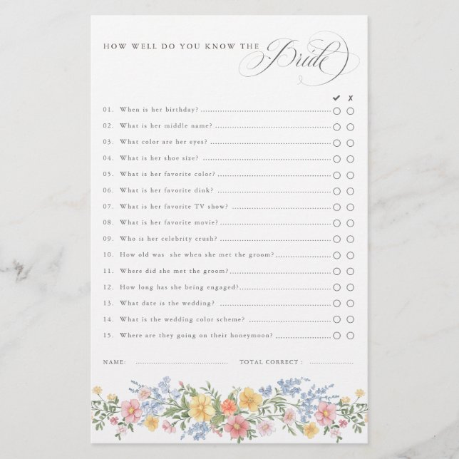 Lámina Soft Pastel Ornate Spring chic Bridal Shower Game (Anverso)