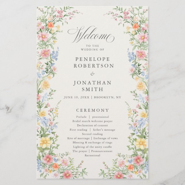 Lámina Soft Pastel Ornate Spring Garden  Wedding Program  (Anverso)