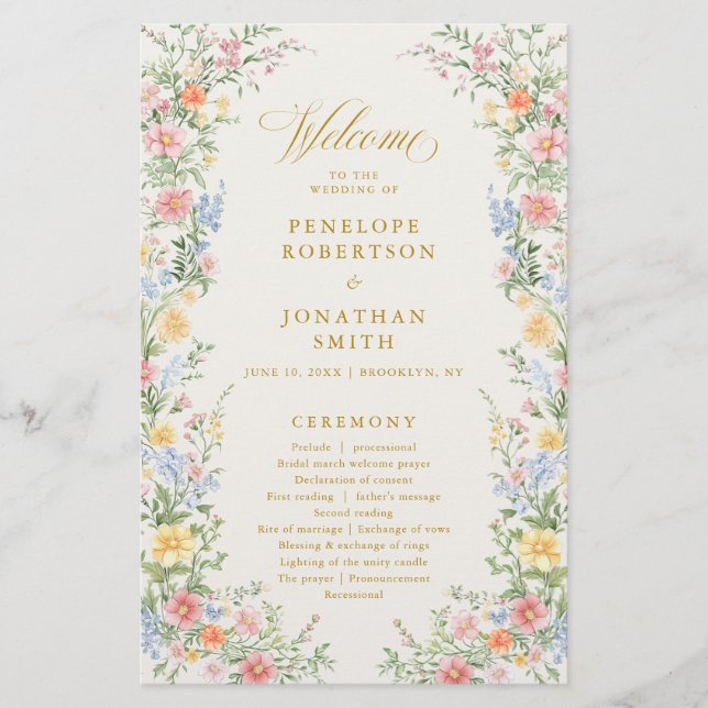 Lámina Soft Pastel Ornate Spring Gold  Wedding Program  (Anverso)