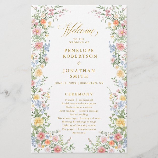 Lámina Soft Pastel Ornate Spring Gold  Wedding Program  (Anverso)