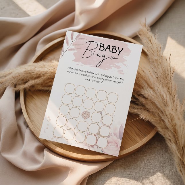 Lámina Soft Pink Floral Baby Shower Bingo Game Printable (Subido por el creador)