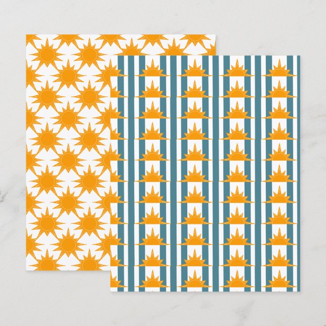 Lámina Sol amarillo naranja sobre rayas verde azuladas pa (Anverso / Reverso)