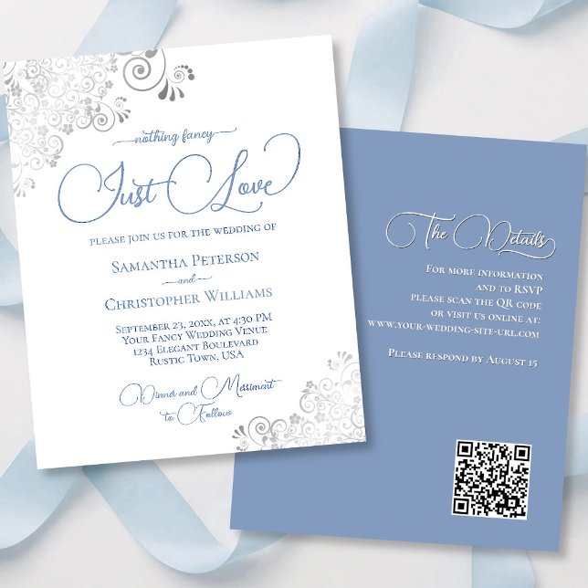 Lámina Sólo me gusta el código QR azul Invitación a la bo (front/back)