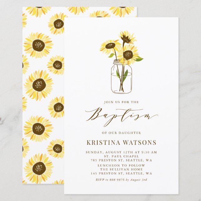 Lámina Sombrillas amarillas en invitación al bautismo de  (Anverso / Reverso)