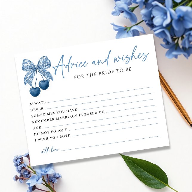 Lámina Something Blue Bow Bridal Shower Advice Card (Subido por el creador)