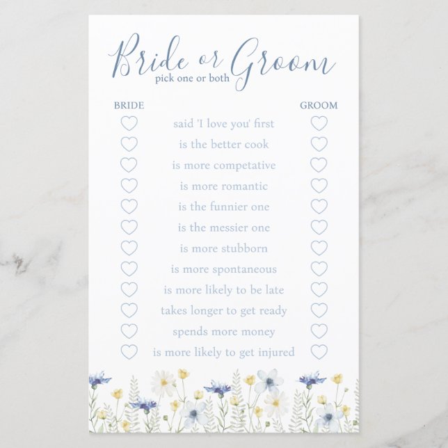 Lámina Something Blue Bride or Groom Game (Anverso)