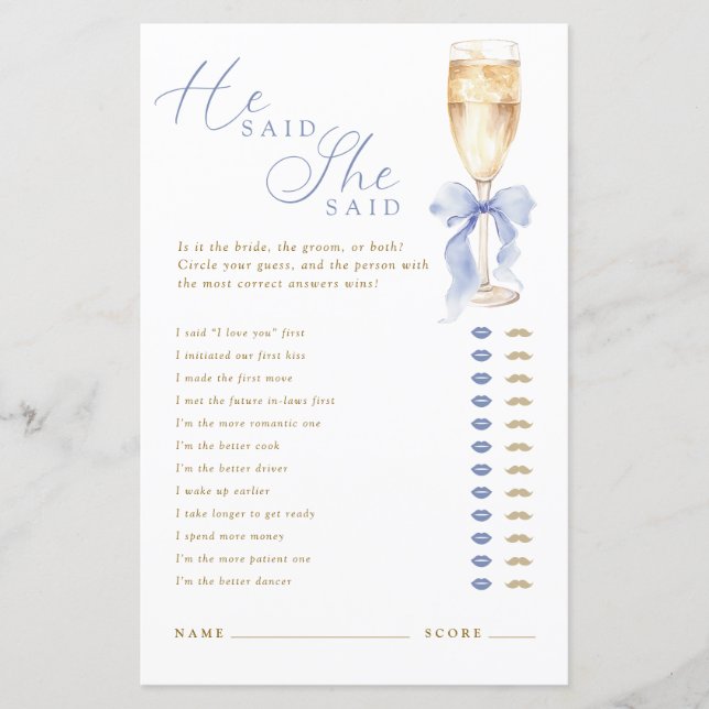 Lámina Something  Blue He Said She Said Game (Anverso)