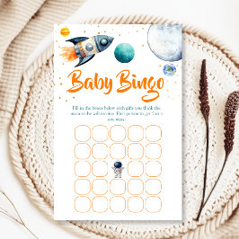Lámina Space Baby Shower Bingo Game Card Rocket Ship
