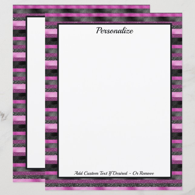 Lámina Sparkle Chic Pink Black Glitter Stripe Personalize (Anverso / Reverso)
