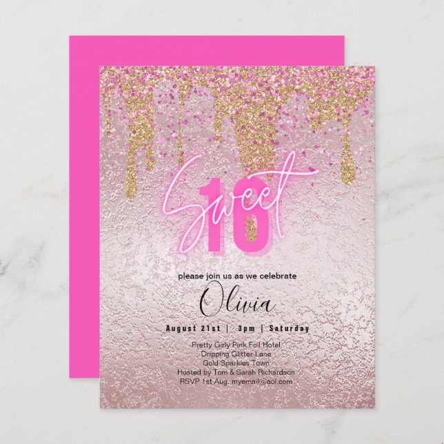 Lámina Sparkles Sweet16 Bonito Girly Pink 16º cumpleaños (Anverso / Reverso)
