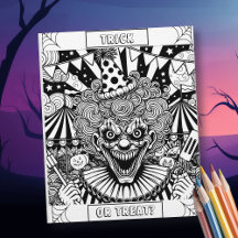 Spooky Clown Halloween Colour Page