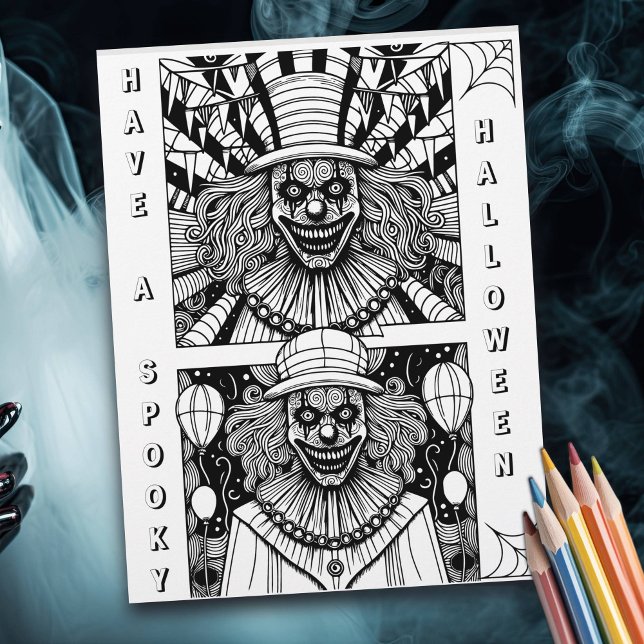 Lámina Spooky Clowns Halloween Colour Page (Subido por el creador)