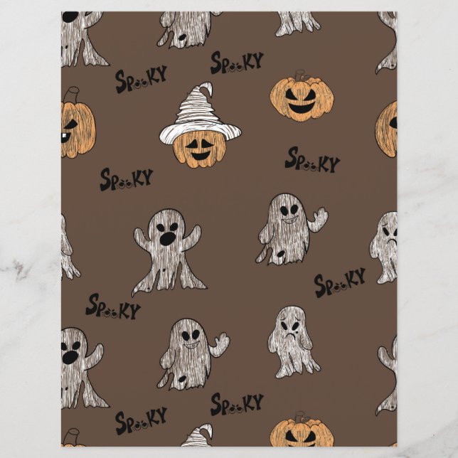 Lámina Spooky Ghost and Pumpkin Halloween Pattern Scrapbo (Anverso)