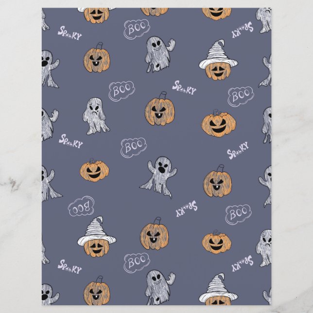 Lámina Spooky Halloween Pumpkin and Ghost Pattern Scrapbo (Anverso)