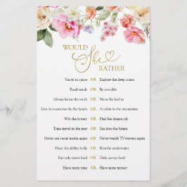 Lámina Spring Floral Bridal Shower Would She Rather Game