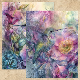 LÁMINA SPRING HUMMINGBIRD FLORAL GARDEN SCRAPBOOK PAPER