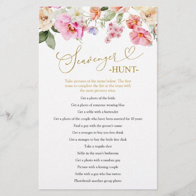 Lámina Spring Love in Bloom Scavenger Hunt Games Card (Anverso)