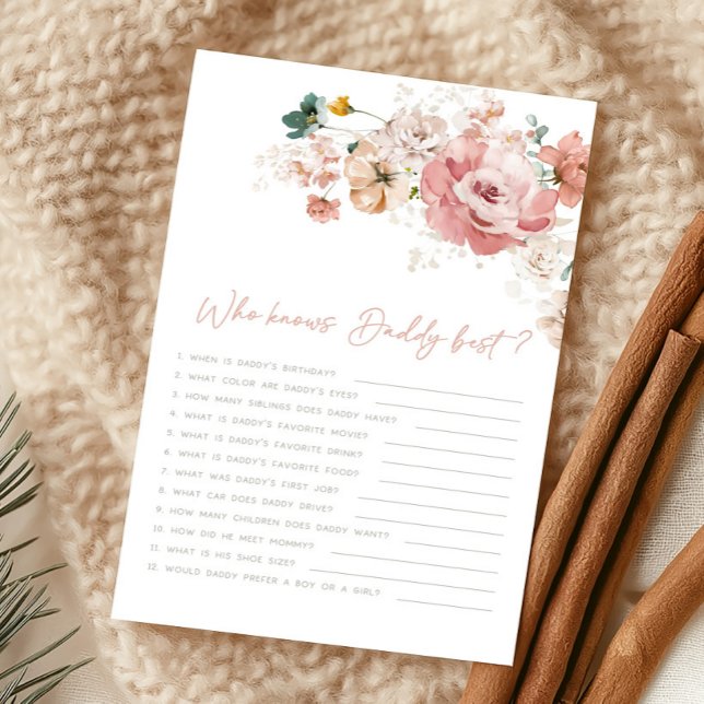 Lámina Spring Wildflower Shower Who Knows Daddy Game (Wildflower Baby Shower Game)