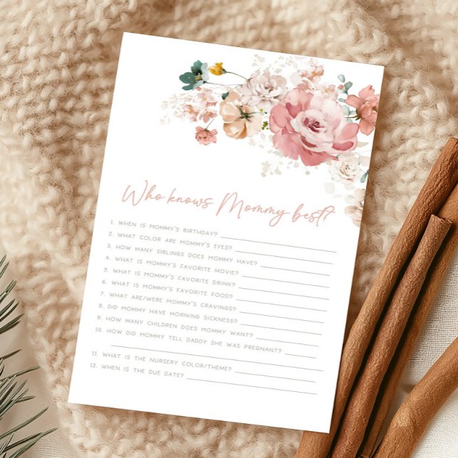 Lámina Spring Wildflower Shower Who Knows Mommy Game (Wildflower Baby Shower Game)