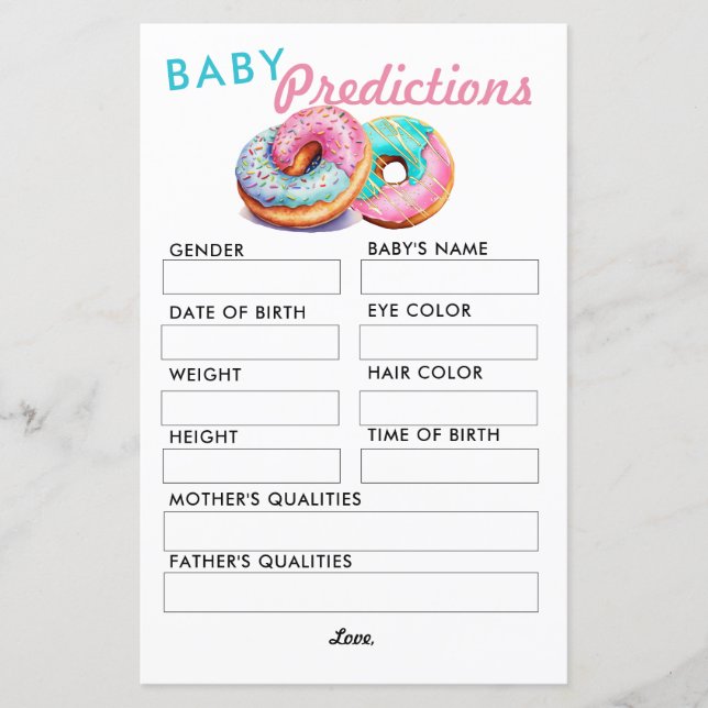 Lámina Sprinkle Donut | Predicción | Juego Baby Shower (Anverso)