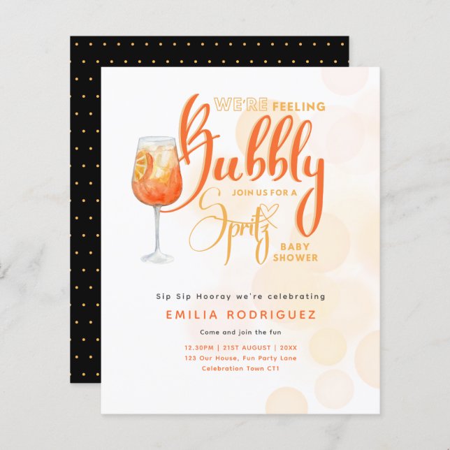 Lámina Spritz Baby Shower Boy o Chica Naranja negro (Anverso / Reverso)