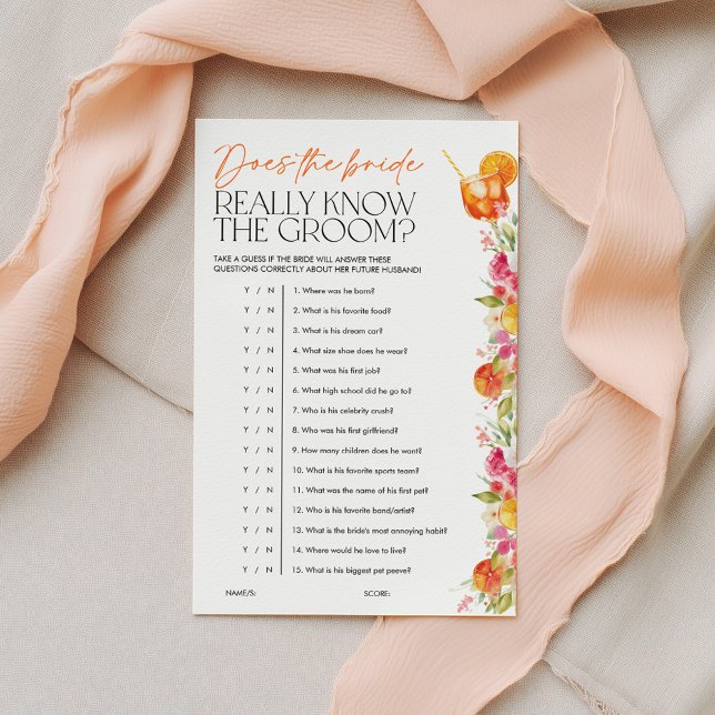 Lámina Spritz Citrus Bridal Shower Games Bride Know Groom (Does the Bride really know the groom? First spritz Bridal Shower Game )