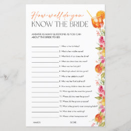 Lámina Spritz Citrus Bridal Shower Games Know the Bride