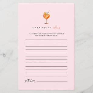 Lámina Spritz Date Ideas Nocturnas Bridal Shower Game