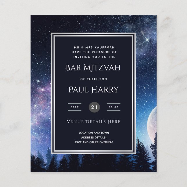 Lámina Starry Night Blue Bar Bat Mitzvah Invitaciones (Anverso)