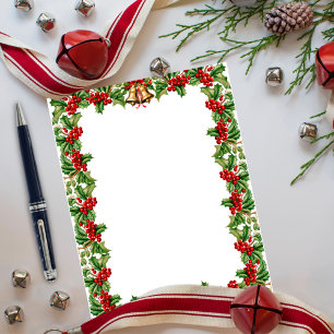 Lámina Stationery de Navidades Holly Leaves y Berries
