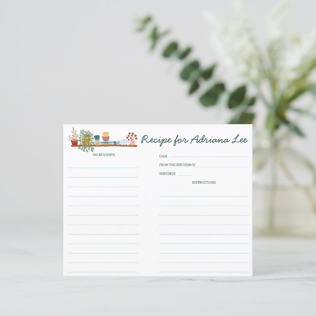 Lámina STOCK THE KITCHEN CUSTOM Bridal Shower Recipe Card (Anverso de pie)