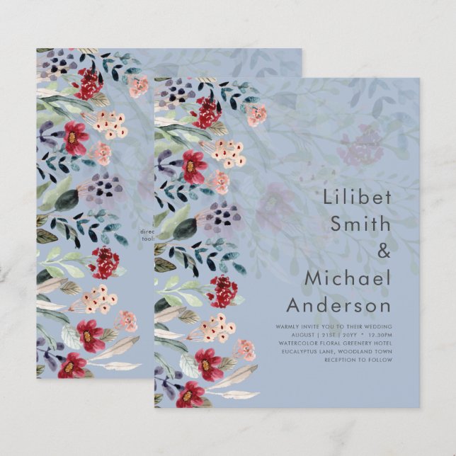 Lámina Sublime Burgundy Blue Wildflowers Boda Elegante (Anverso / Reverso)