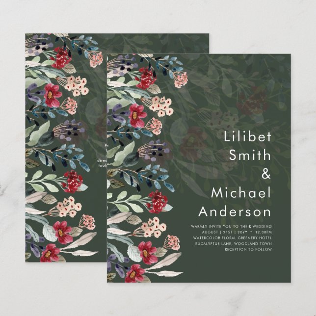 Lámina Sublime Burgundy Blue Wildflowers Boda Elegante (Anverso / Reverso)