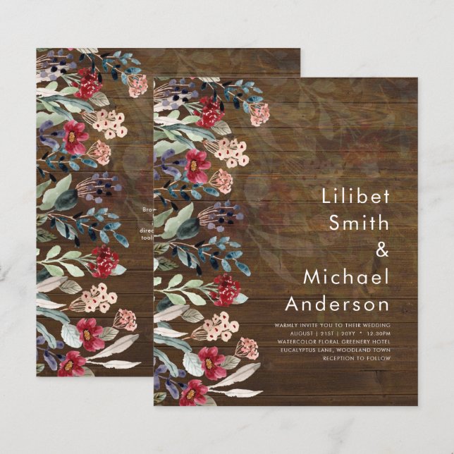 Lámina Sublime Burgundy Blue Wildflowers Boda Elegante (Anverso / Reverso)