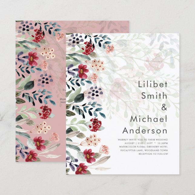 Lámina Sublime Burgundy Blue Wildflowers Boda Elegante (Anverso / Reverso)