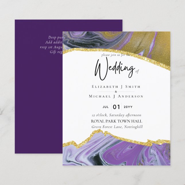Lámina Sublime Purple Gold Agate Wedding INVITA PRESUPUES (Anverso / Reverso)